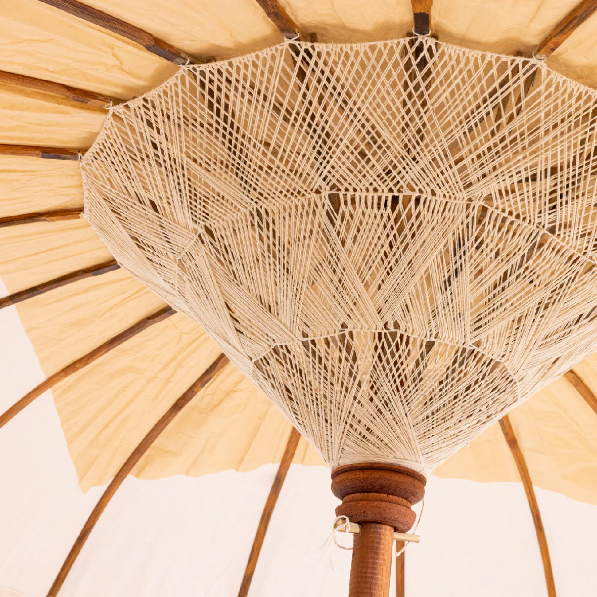 Mahogany Parasol - White Cotton Fabric with Tassels - Image 3