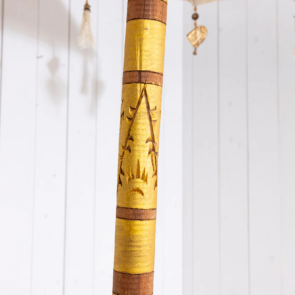 Mahogany Parasol - White Cotton Fabric with Tassels - Image 6