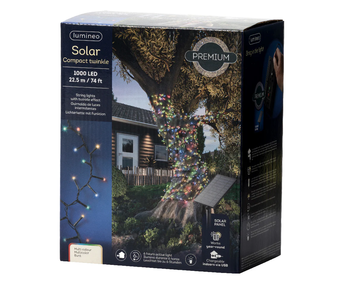 Lumineo Solar Powered 1000 Compact Twinkle Multi Coloured Lights Black Cable 22.5m - Image 3