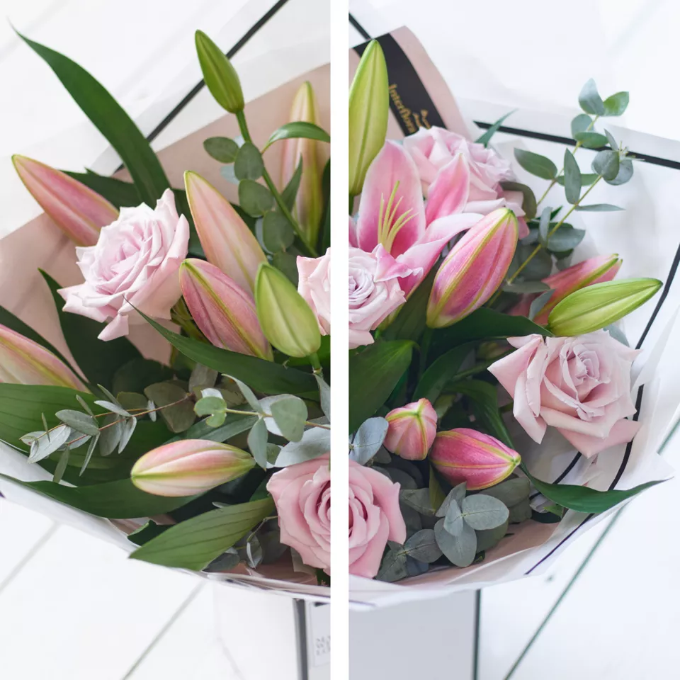 Beautifully Simple Pink Rose and Lily Bouquet - Image 3