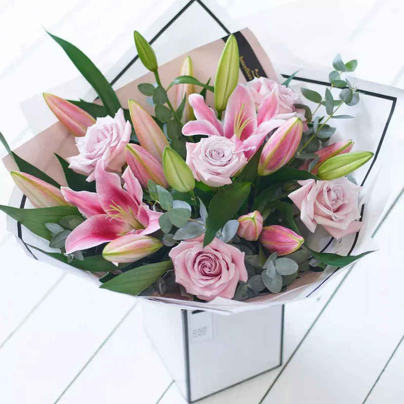 Beautifully Simple Pink Rose and Lily Bouquet - Image 3