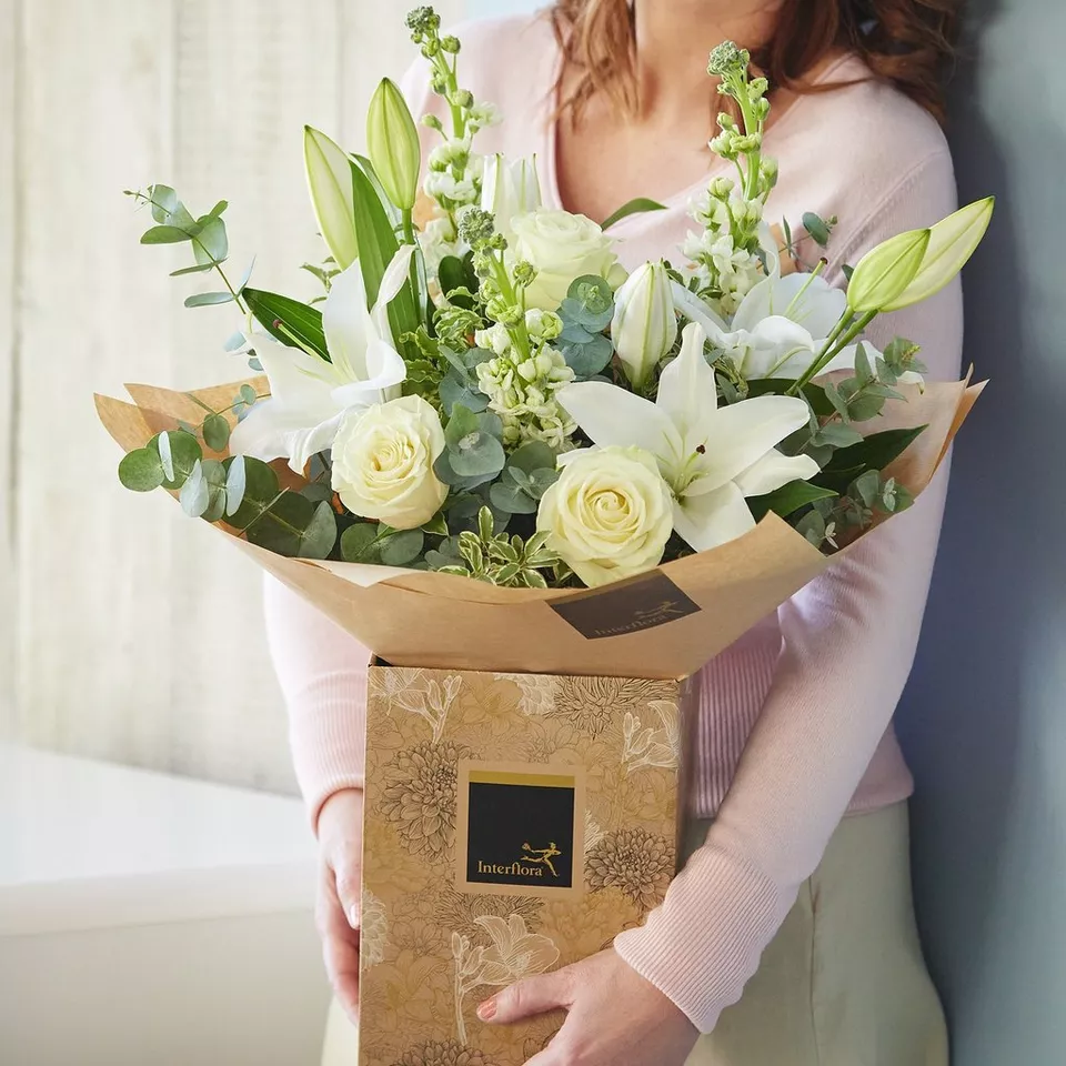 Birthday White Rose and Lily Bouquet