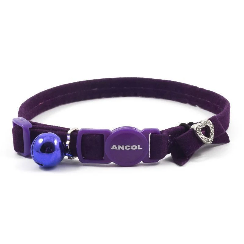 Cat Collar Purple Velvet Heart Safety - Image 2