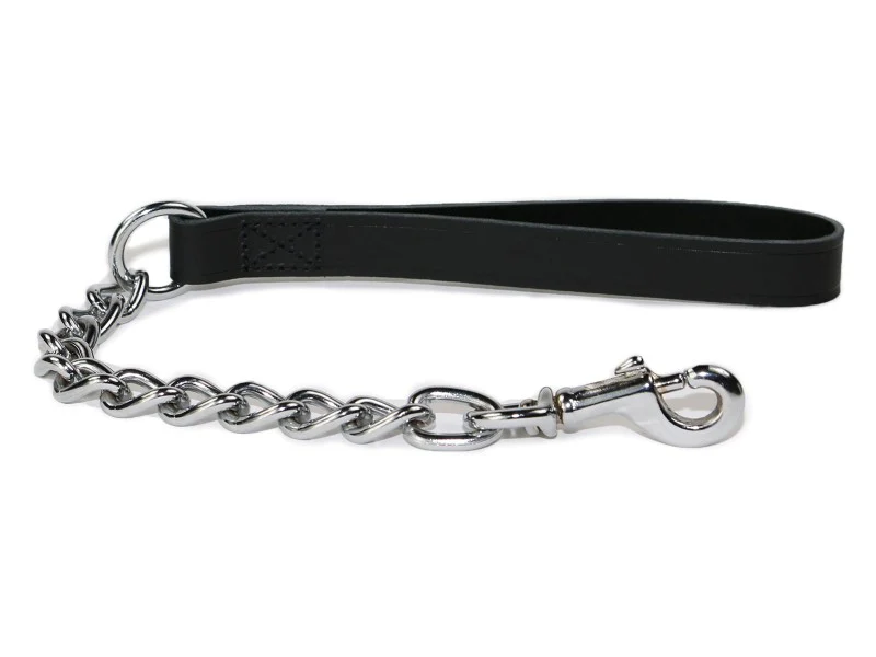 Ancol Chain Lead With Black Leather Hand Loop 50cm (Extra Heavy)