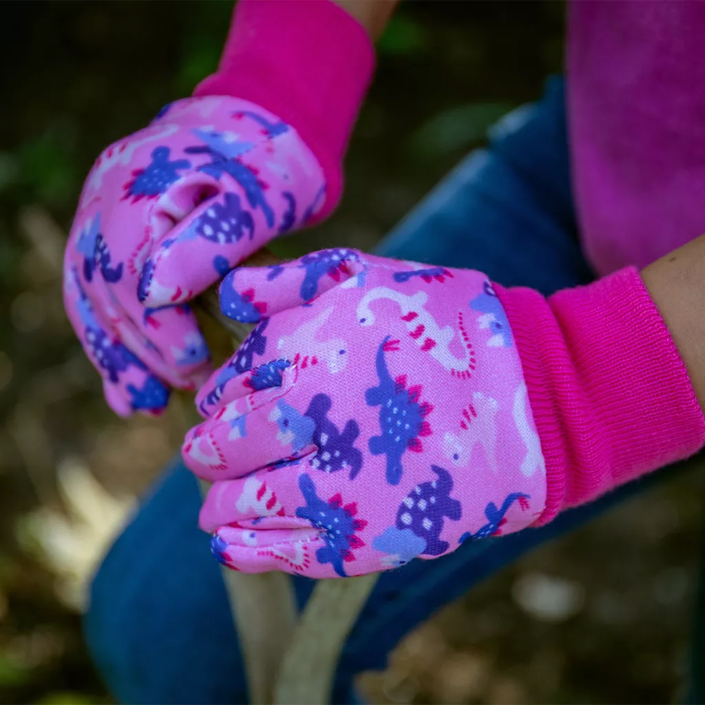Kent & Stowe Pink Dinosaur Kids Gardening Gloves - Image 4
