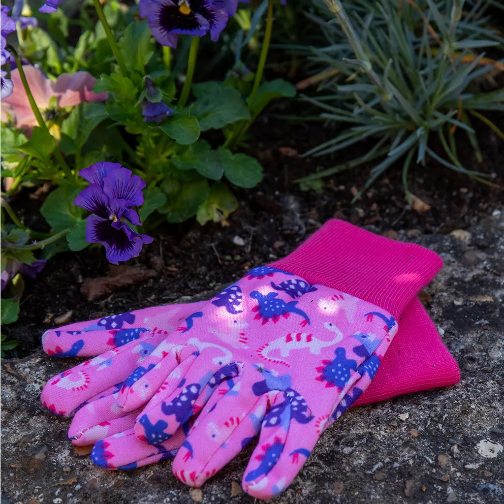Kent & Stowe Pink Dinosaur Kids Gardening Gloves - Image 6