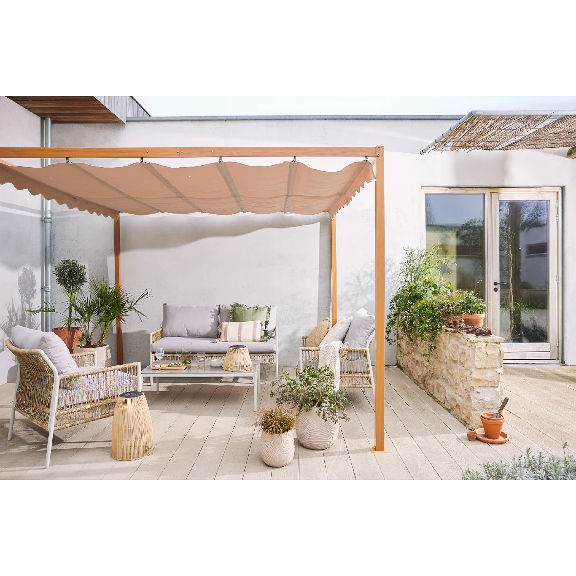 Pergola Brown Frame / Taupe Canopy 3m x 3m - Aluminium - Image 3