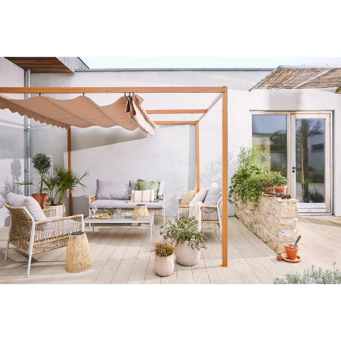 Pergola Brown Frame / Taupe Canopy 3m x 3m - Aluminium - Image 4