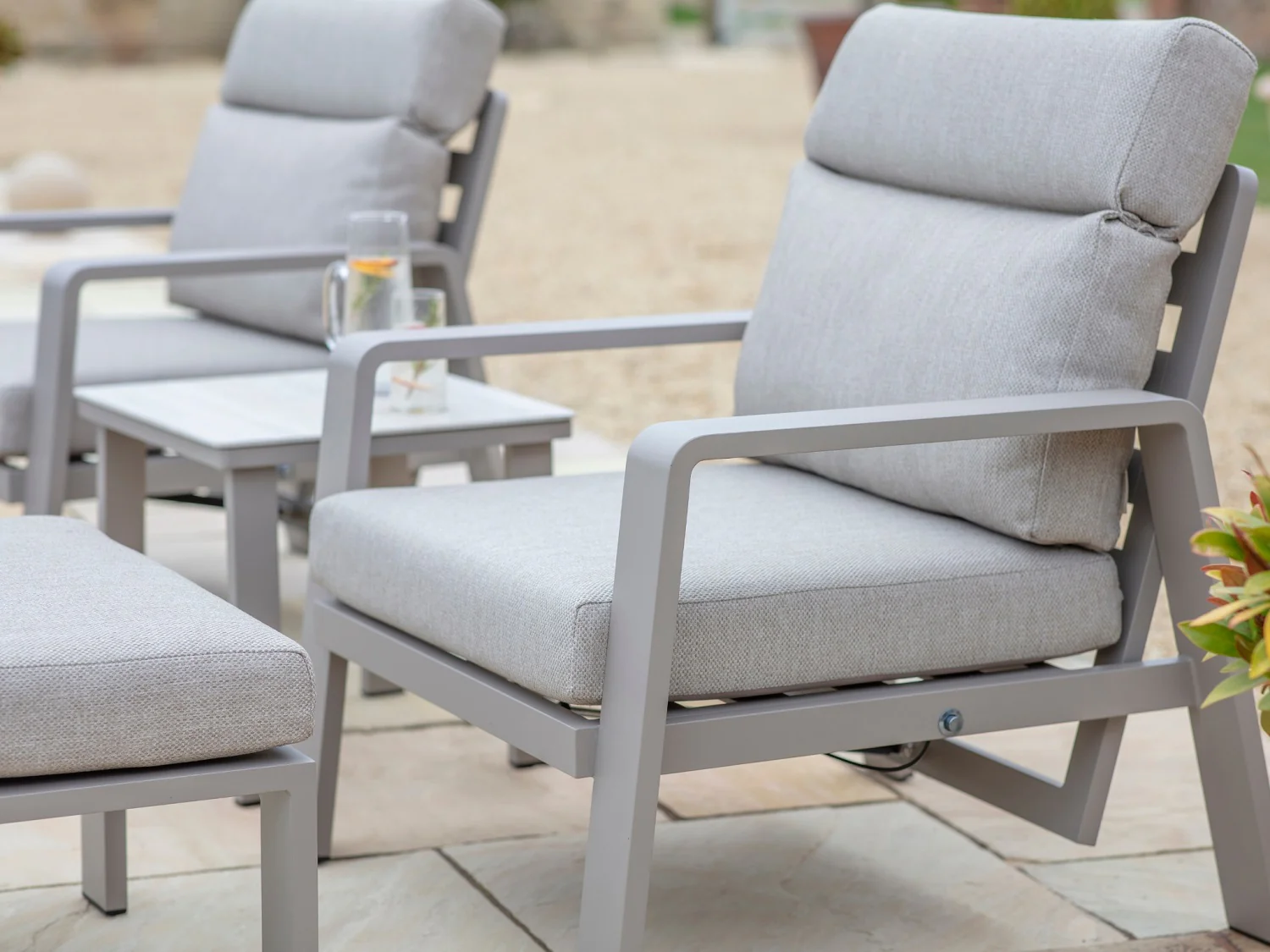Prague 2 x Reclining Sofa Chairs with Footstools & Sinterstone Side Table - Latte - Image 2