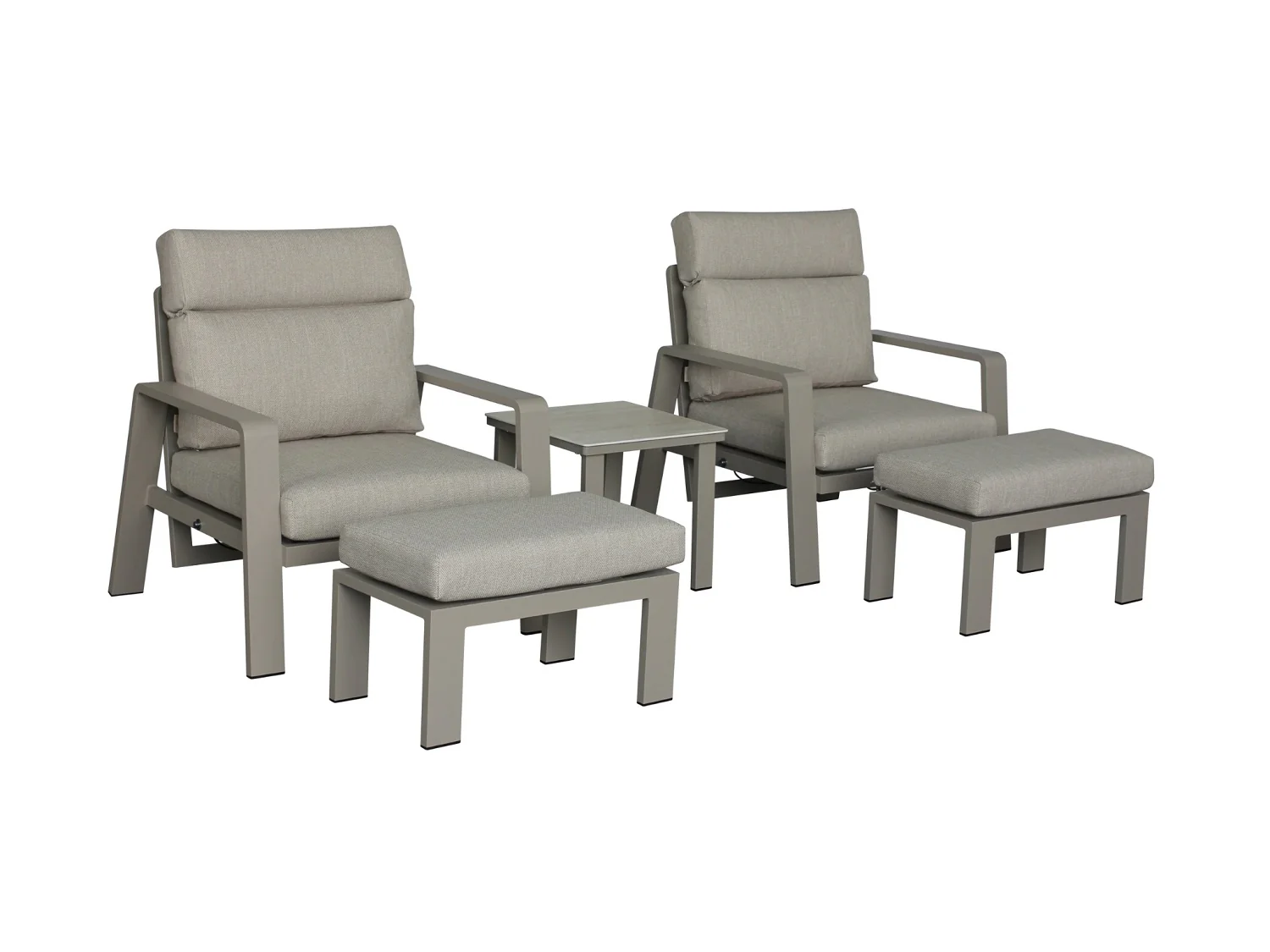 Prague 2 x Reclining Sofa Chairs with Footstools & Sinterstone Side Table - Latte - Image 5