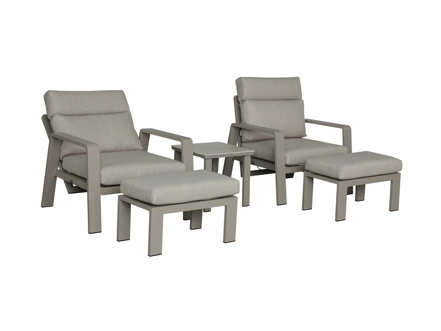 Prague 2 x Reclining Sofa Chairs with Footstools & Sinterstone Side Table - Latte - Image 6