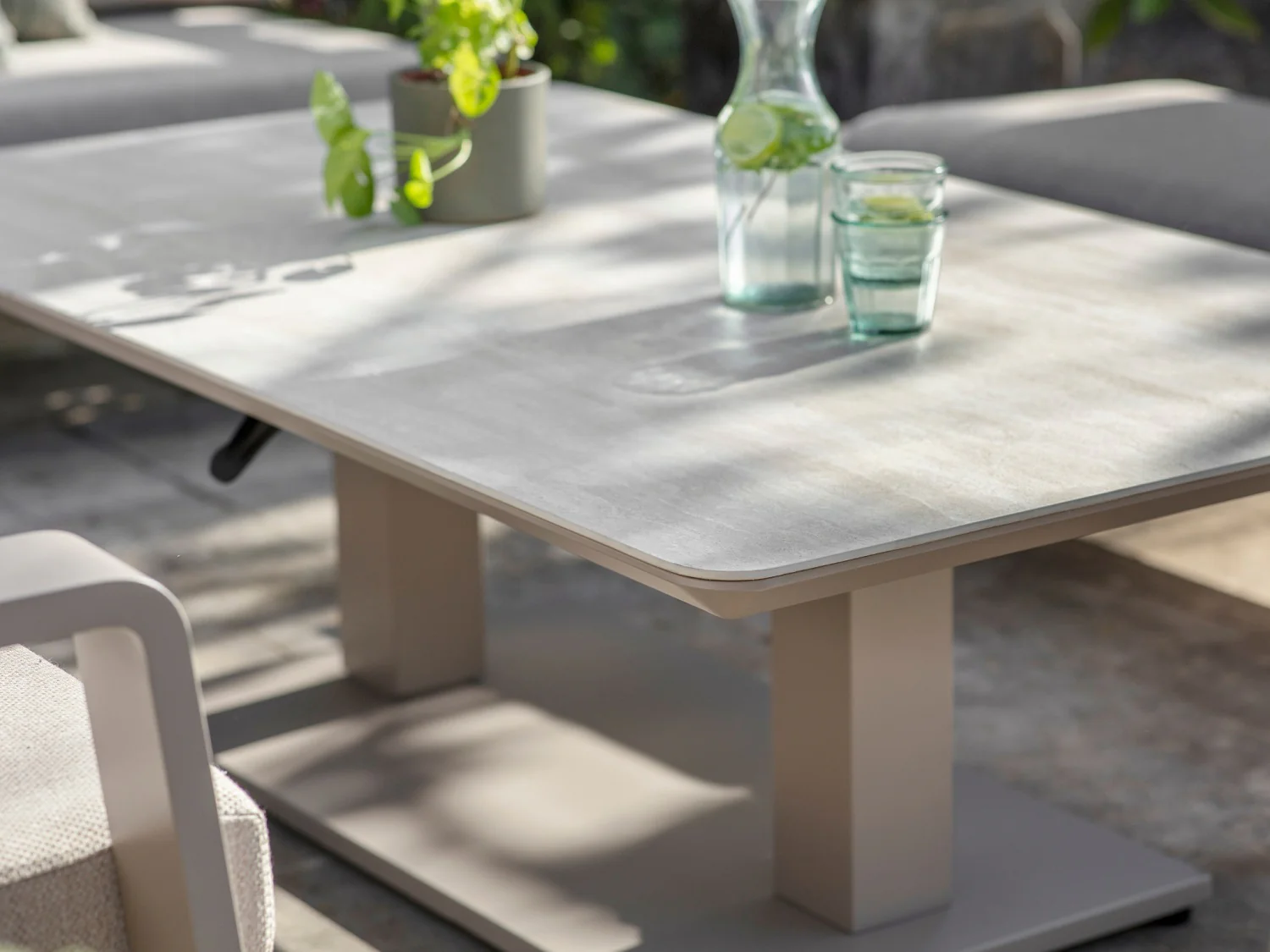 Prague L Shape Sofa with Piston Adjustable Rectangle Table, Bench & Chair - Latte - Image 3