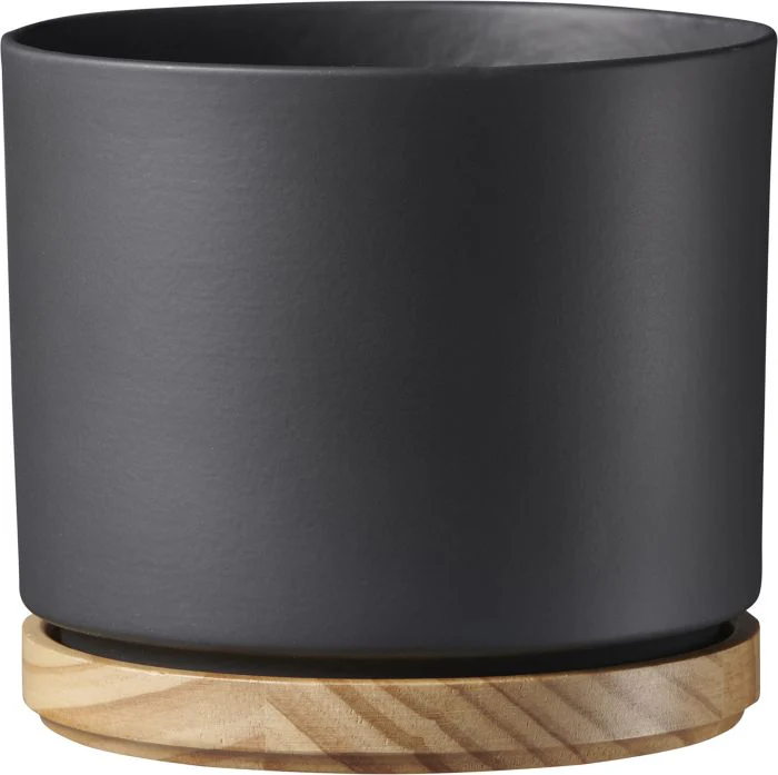 Indoor Pot Oslo Matte Anthracite / Wood D19Cm X H16Cm