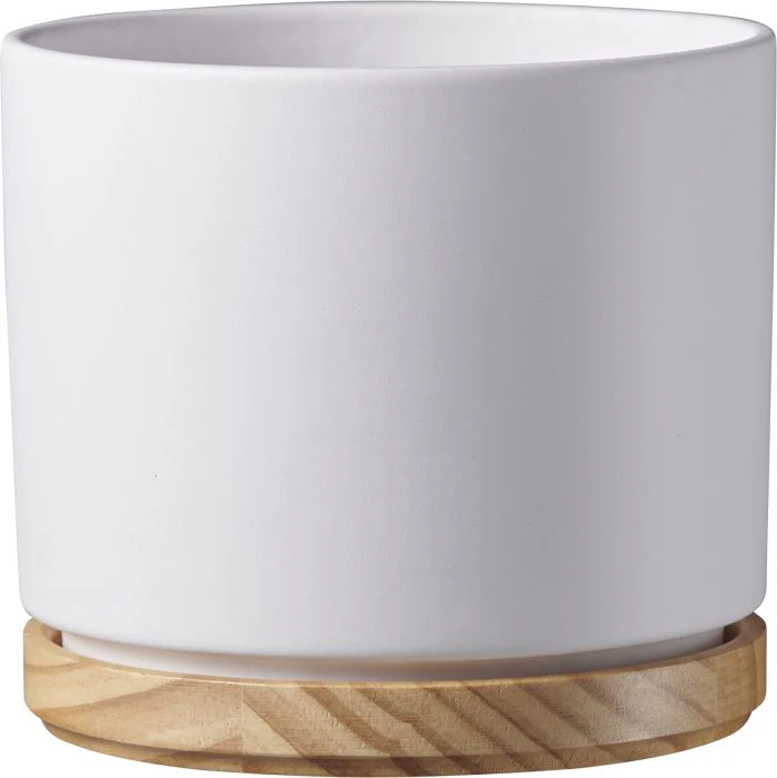 Indoor Pot Oslo Matte White / Wood D19Cm X H16Cm