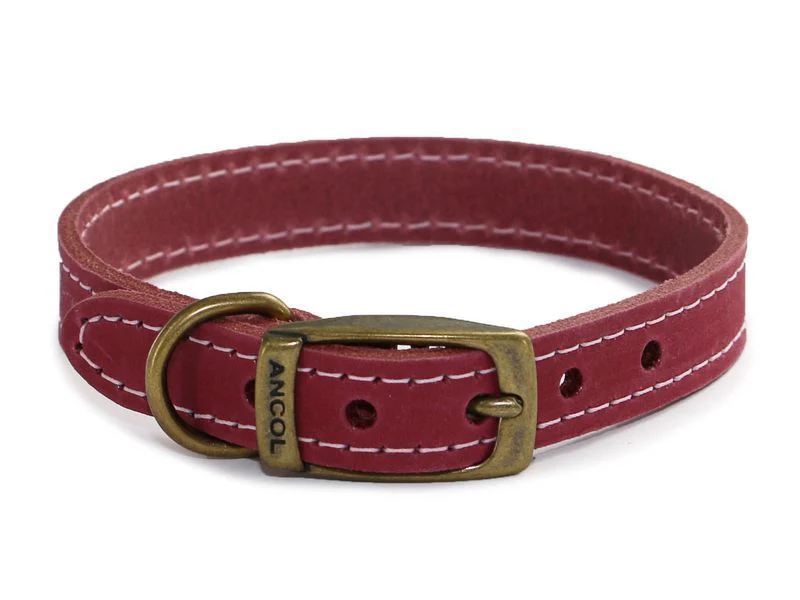 Ancol Timberwolf Leather Collar Raspberry 28-36cm Size 3