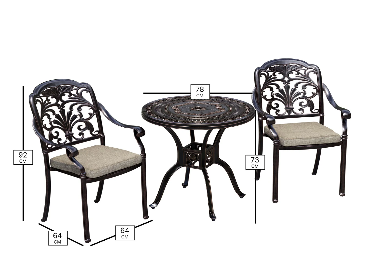 Venice Bronze Cast Aluminium 2 Seat Bistro Set - Image 5