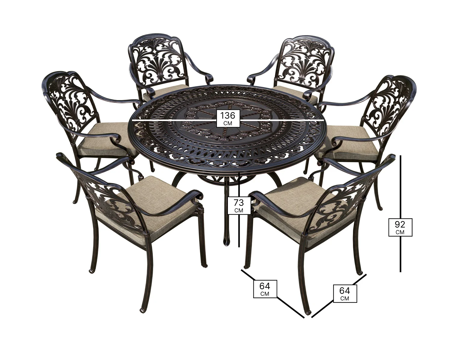 Venice Bronze Cast Aluminium 6 Seat Round Dining Set with Parasol & Base - Image 5