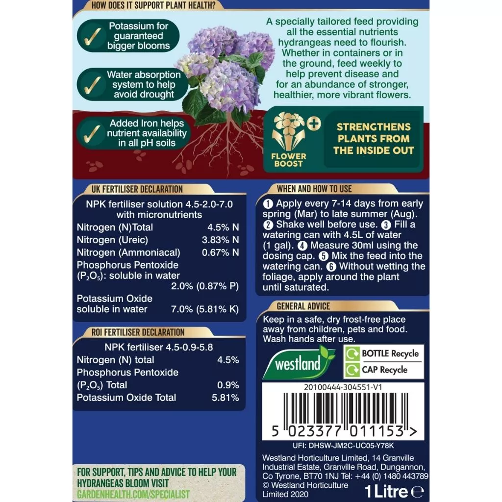 Westland Hydrangea Specialist Liquid Plant Food 1L - Image 3